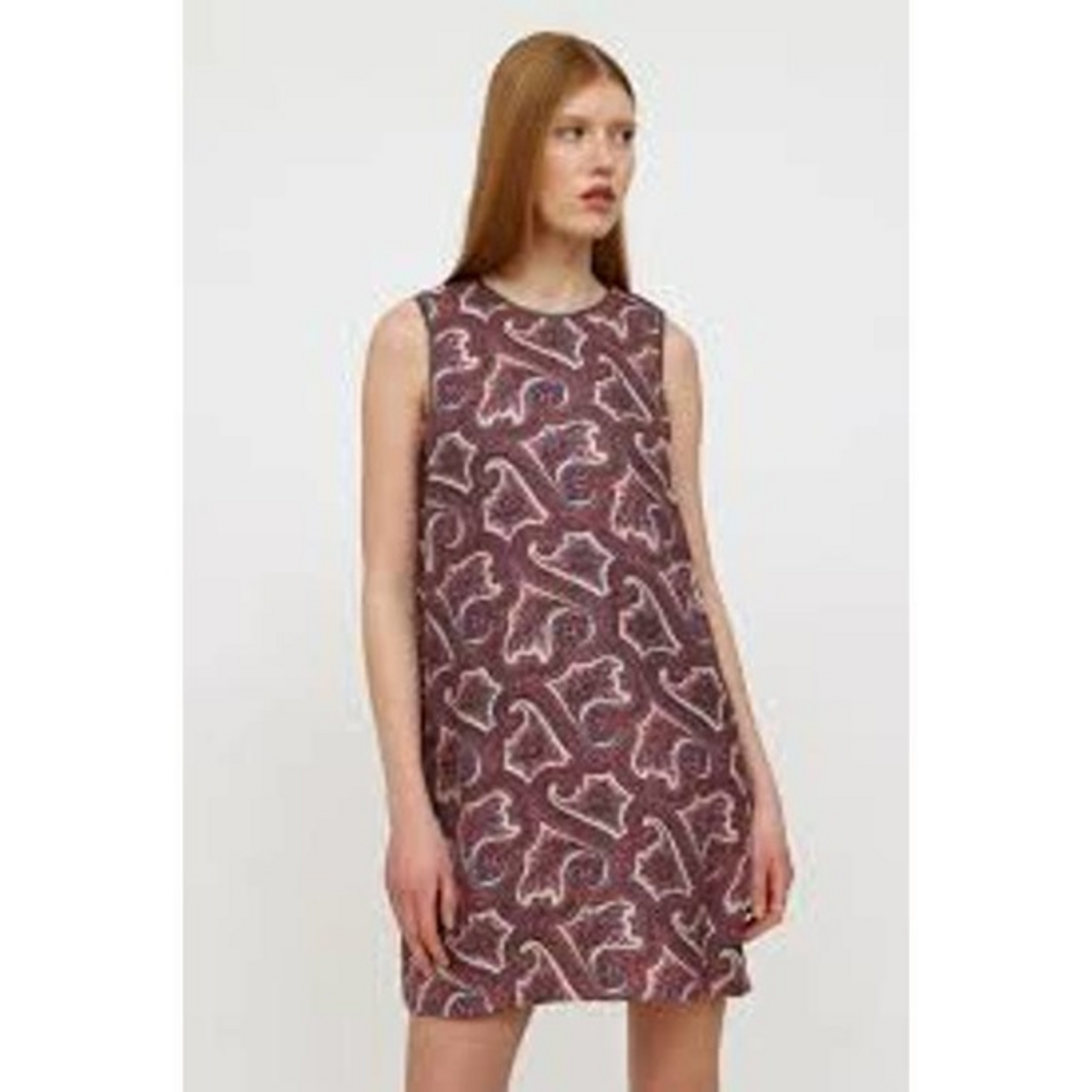 THEORY Red & Blue Brindina Veranda Paisley Silk‎ Shift Dress